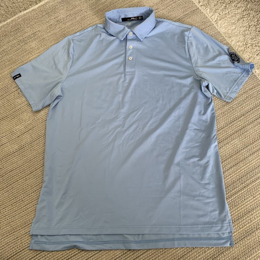 RLX Ralph Lauren Golf Shirt Mens Medium Blue Short Sleeve Polo Wicking Mayfield